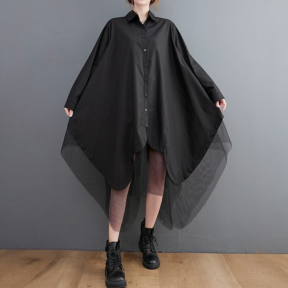 sheer tulle hem flare onepiece / l0805