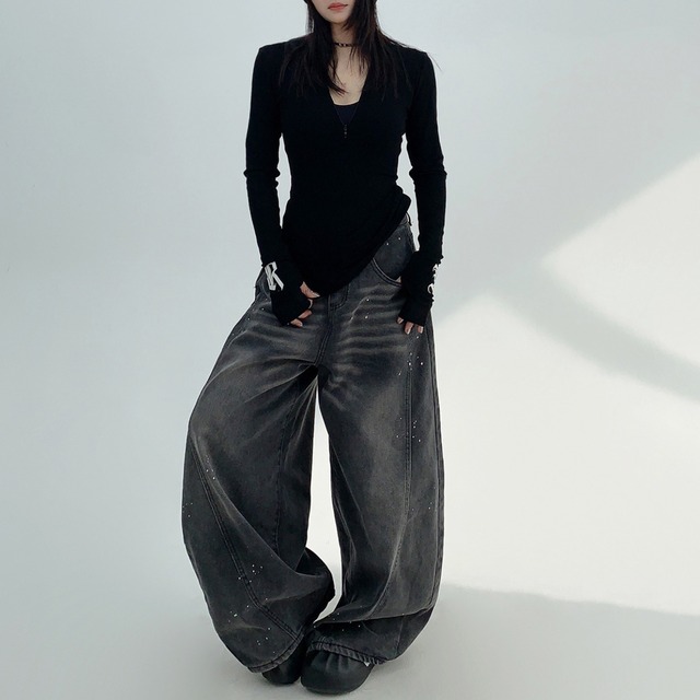 tight silhouette V-neck zipper　タイトシルエットVネックジッパー　J0666