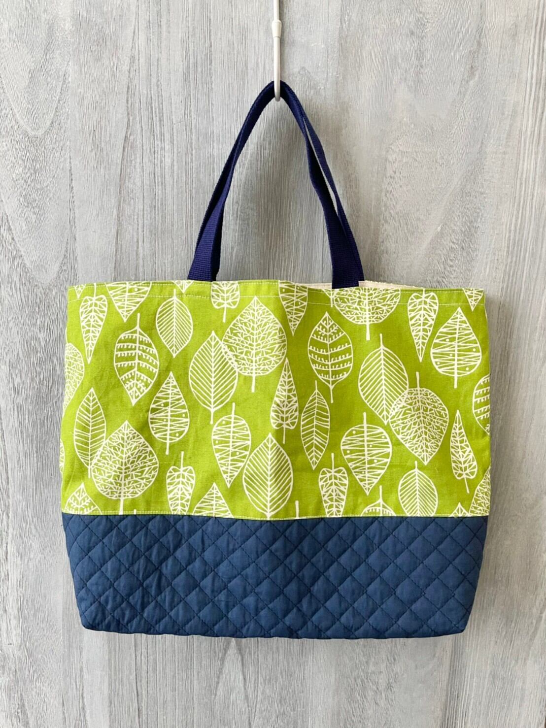 【30✕42cm】レッスンバッグ リーフ柄 グリーン