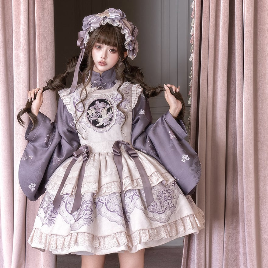 中華風メイド服 ジャガード織り 刺繍 ドレス 花柄 メイドカフェ