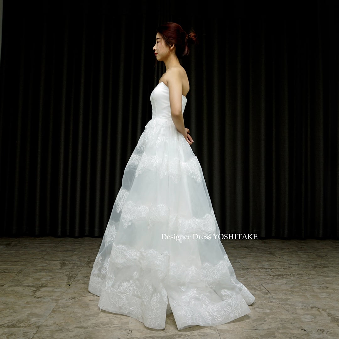 有名人芸能人 細目のaラインオーガンジーウエディングドレス レース オーガンジー 挙式 前撮り ウェディングドレス Albinofoundation Org