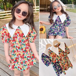 襟付き花柄ワンピース