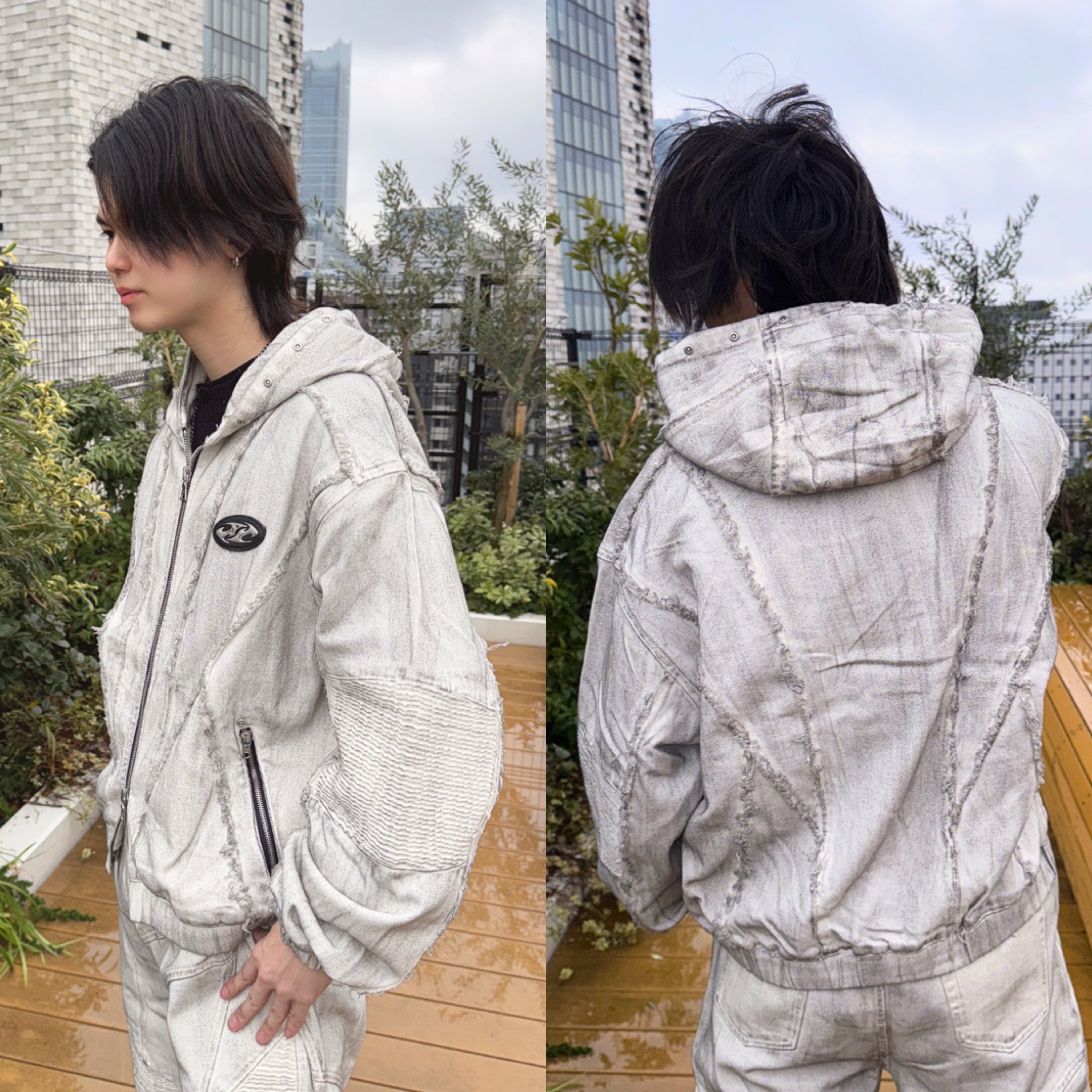 BARCON バイカーデニムフードブルゾン バイカー グランジ | 韓国系ユニ