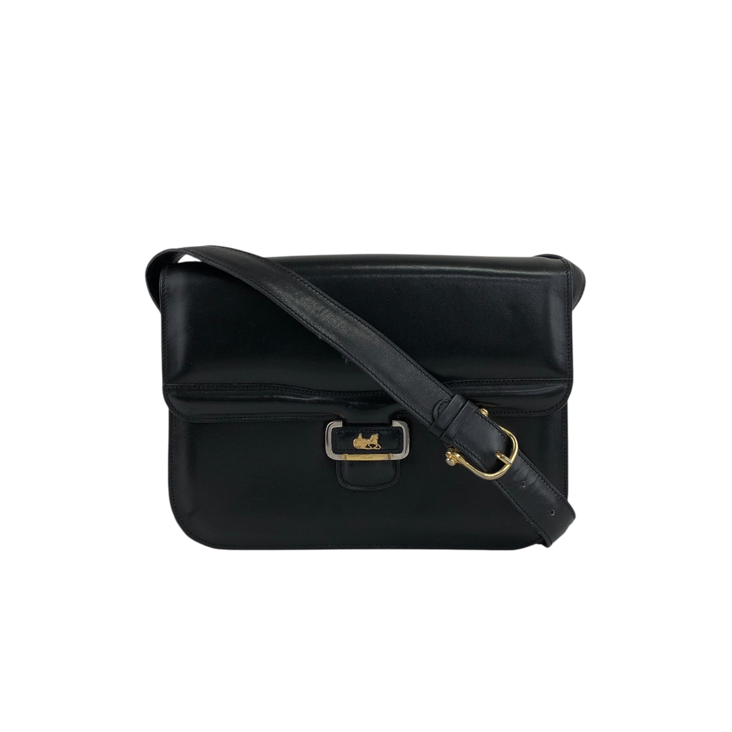 希少✨OLD CELINE シボ革　ショルダーバッグ トリオンフ 黒 日本直送 名牌中古包 】CELINE セリーヌ ショルダーバッグ ブラック
