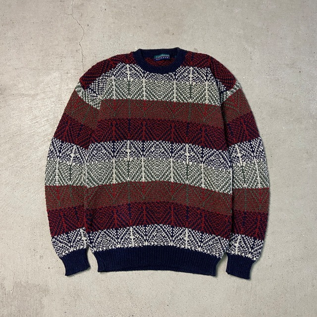 90年代 USA製 CLAYBROOKE OUTDOORS 総柄 ボーダー コットンニット 
