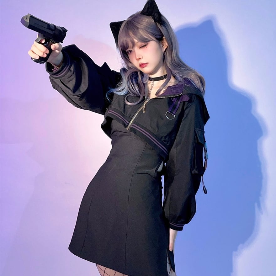 サブカル 服 地雷系 通販 ワンピース ミニ丈 ノースリーブ クロス 十字架 闇かわいい バンギャ