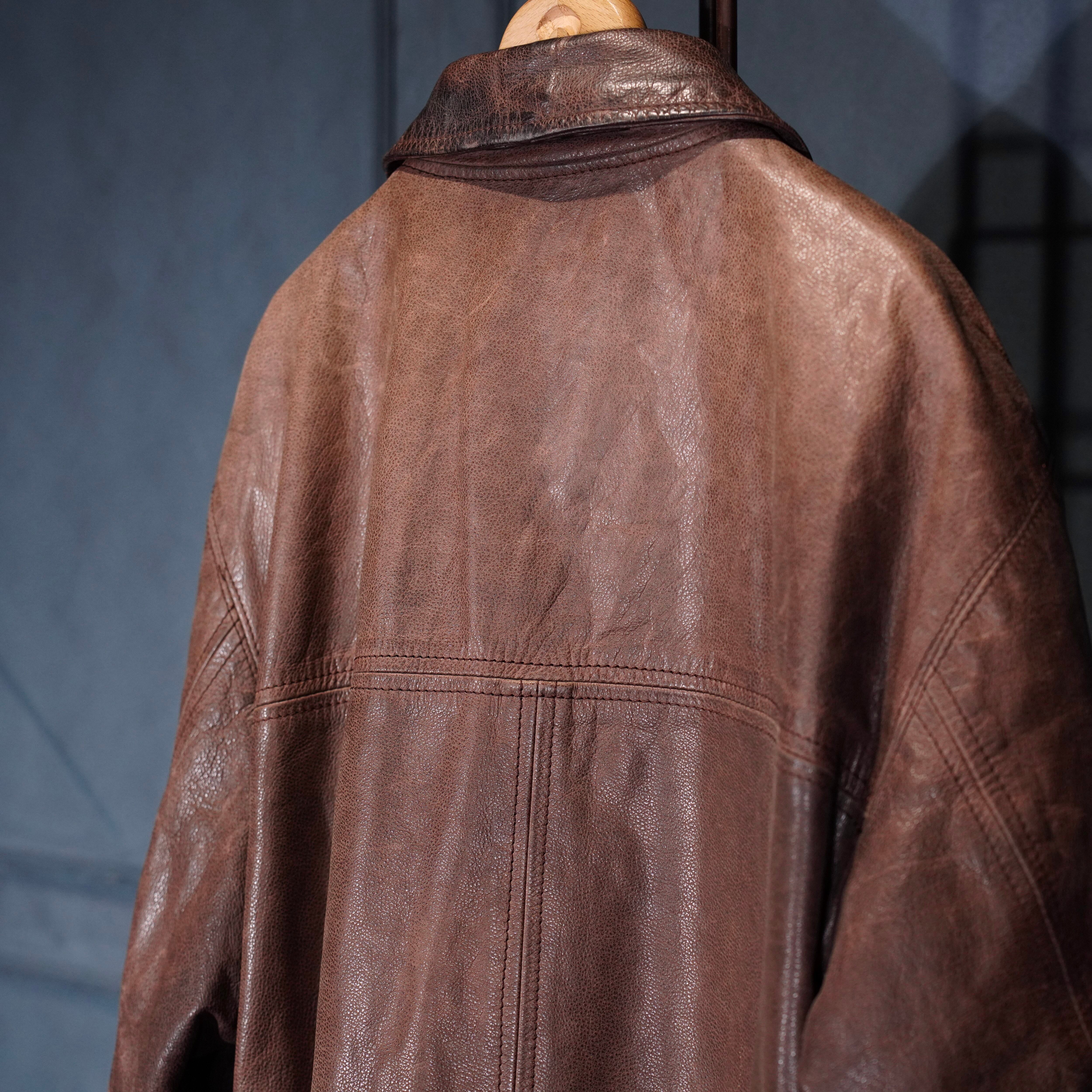 Henry Cotton'sヘンリーコットンズ ブラウンレザージャケット XL EU VINTAGE HENRY COTTON'S LEATHER COVERALL JACKET/ヨーロッパ古着