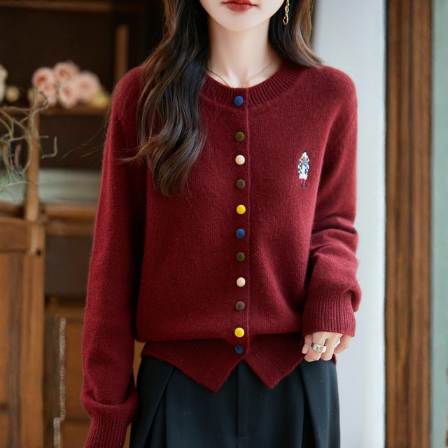 ボタンフロント 長袖 クロップド丈 ニットカーディガン K1146