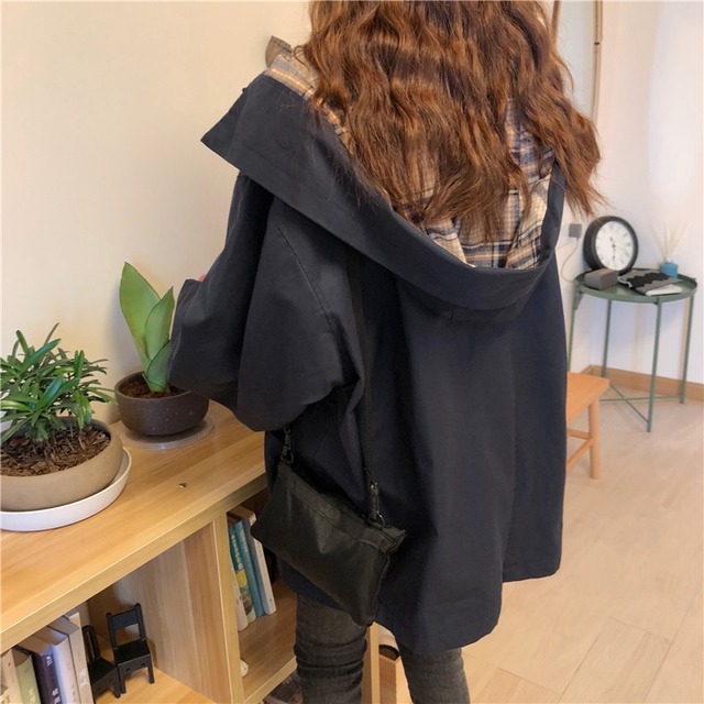 全2色 レディース アウター ジャケット マウンテンパーカー ミディアム丈 チェック柄 オーバーサイズ ビッグシルエット ナチュラル シンプル スポーティー カジュアル 春 秋 キレナチュ セットアップやパンツドレスなど二次会ドレスに合う海外ファッションサイト Urubei