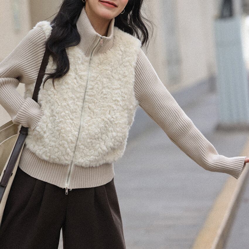 fur-trim zip-up jacket　J00369