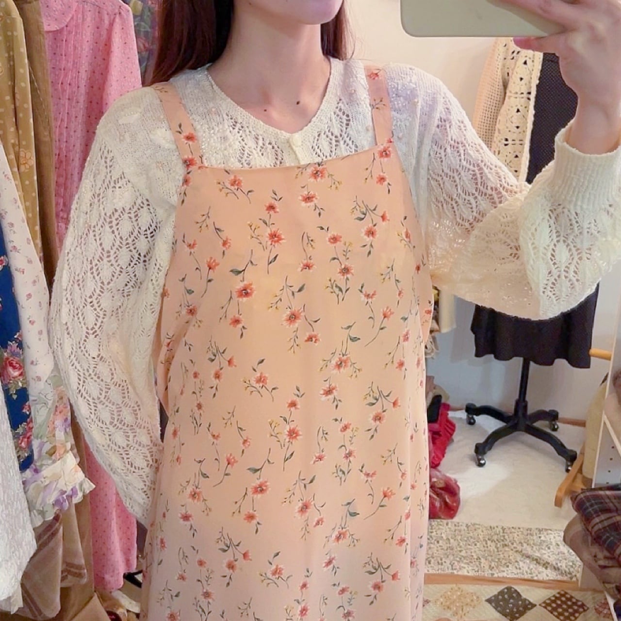 pink flower apron one-piece