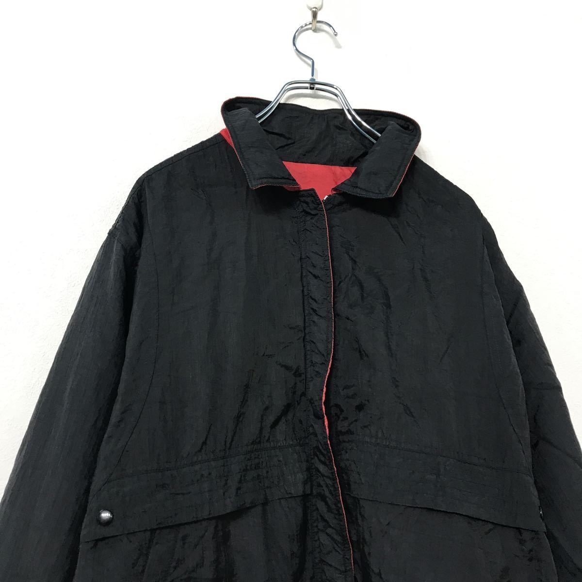 ジップアップ ダウン・中綿ジャケット L〜 ブラック レッド ポケット