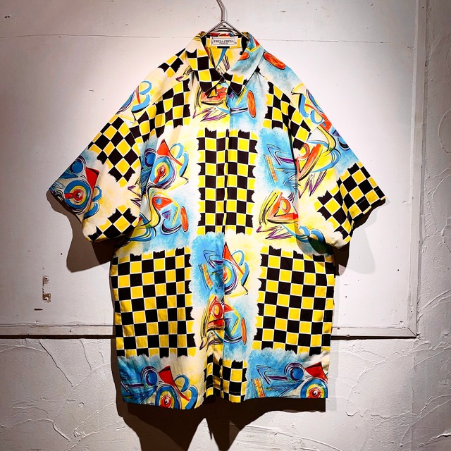 1990s abstract art painting × block check pattern shirt