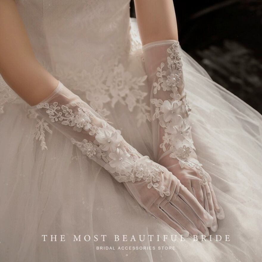 サブカル 服 地雷系 通販 ウエディング グローブ ハンドカバー 花柄 花嫁 レース ロング