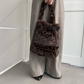 Leopard eco fur tote bag/brown