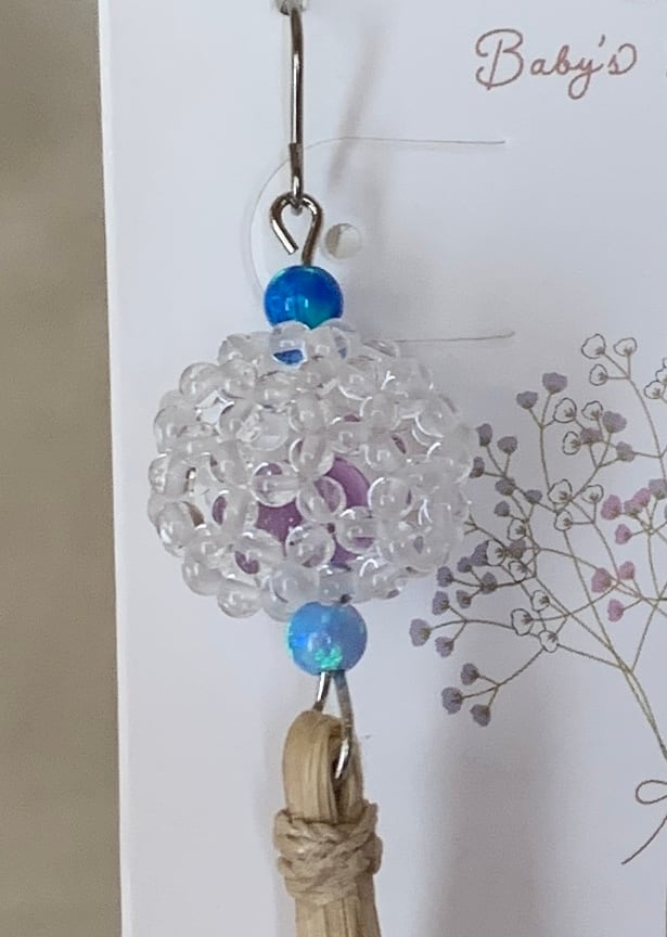 水晶フラーレン＆タッセルピアス、京都オパール＆アメジスト付き