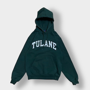 champion カレッジ パーカー テュレーン大学 TULANE アーチロゴ カレッジロゴ プリント プルオーバー スウェット フーディー チャンピオン S ディープグリーン us古着