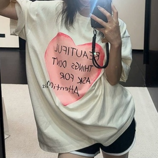 ビッグハートレタープリントルーズラインTシャツ 2col R02445