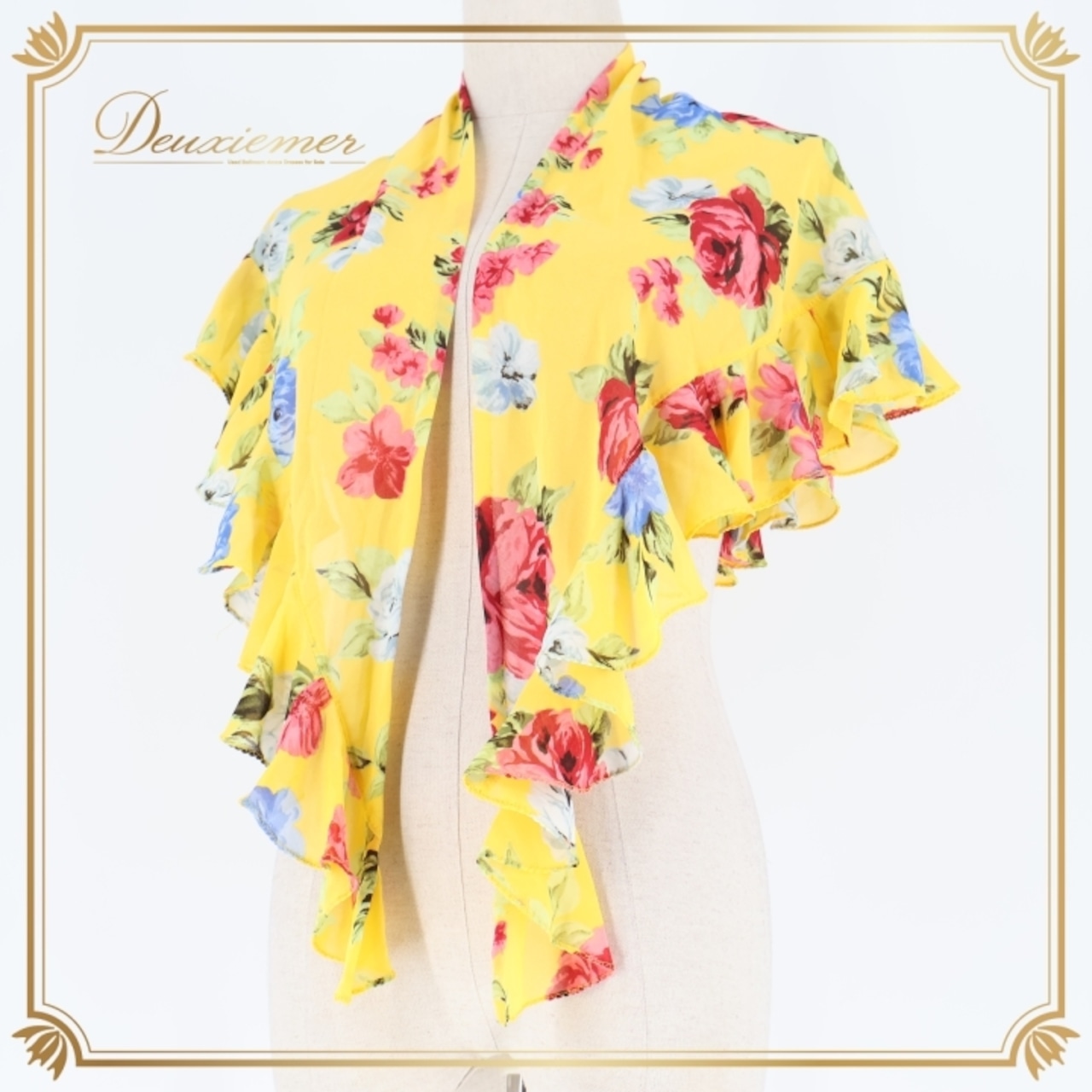 フラメンコ 衣装 シージョ イエローピキージョ イエロー系 レッド系 ピンク系 黄色 オレンジ 赤 ピンク 花柄 フリル 軽い 薄い 装飾 小物 軽量シージョ フラメンコ小物 花模様 ダンス衣装 コスチューム