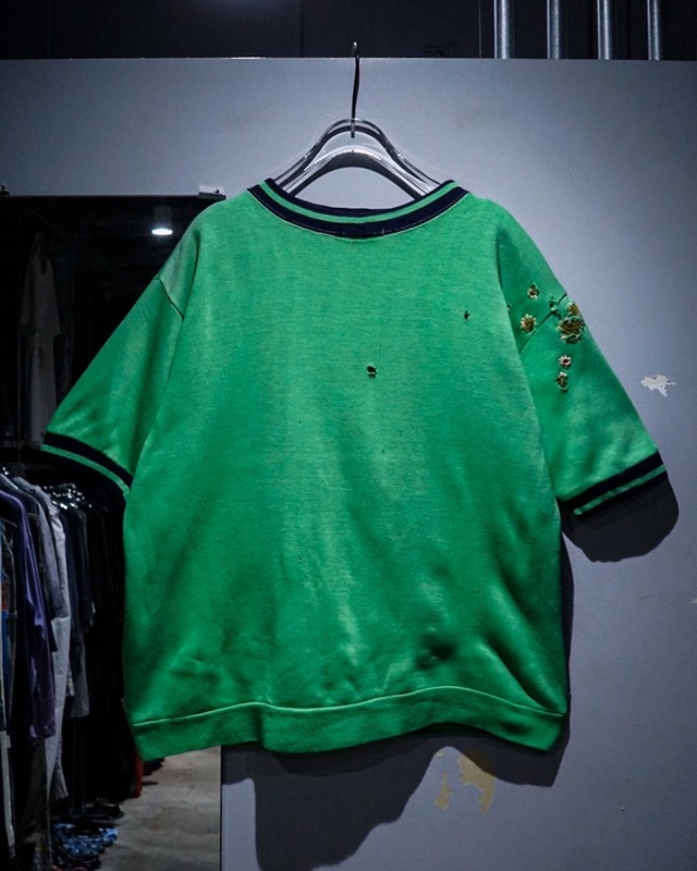 【add (C) vintage】60's〜70's Vivid Lime Green Vintage S/S Ringer Knit
