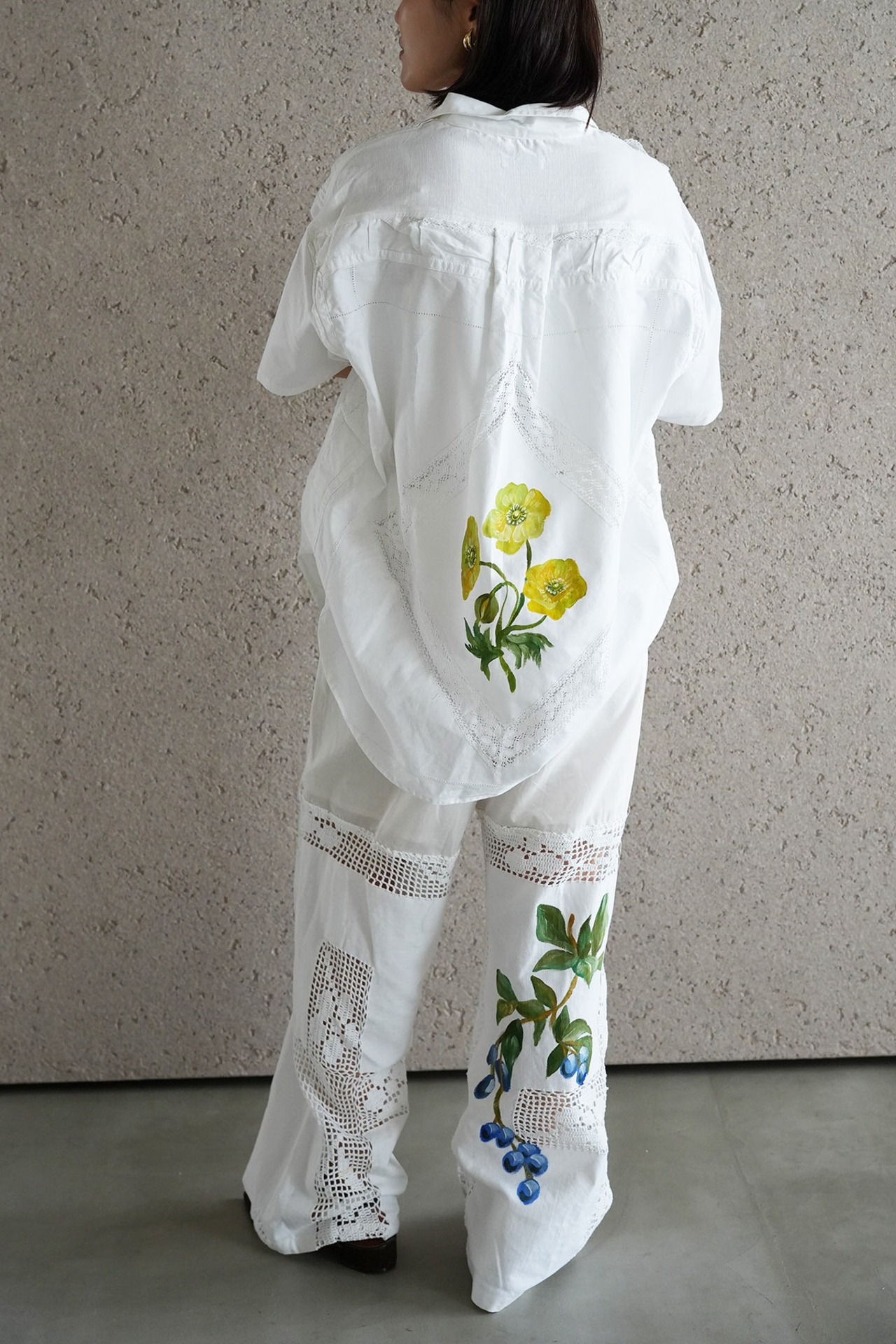 lace open collar shirt blue chamomile