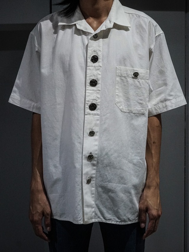 【add (C) vintage】White Coloring Metal Design Button S/S Shirt