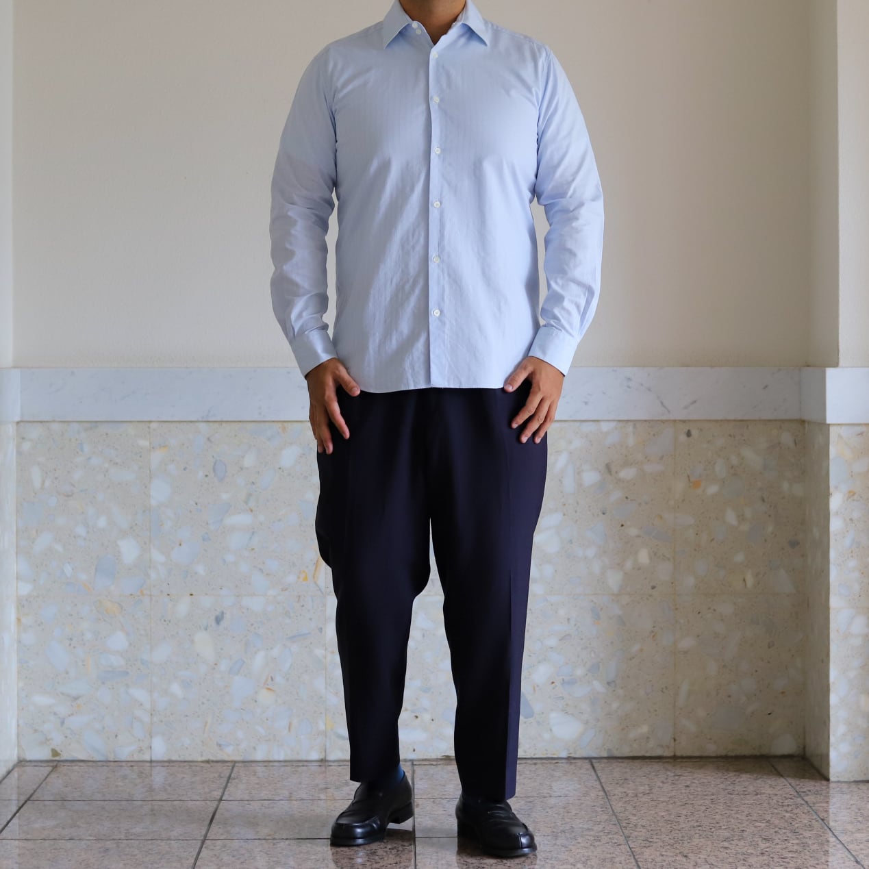 定価10万】HERMES special broad cotton Blue stripe shirt made in 