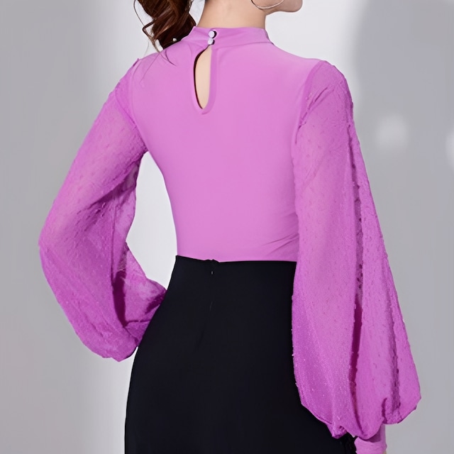 シフォンスリーブ ドットデザイン・エレガントダンストップス(レオタードタイプ)ds0945