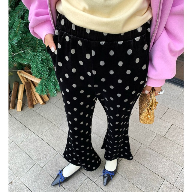 polka dot satin print fleece flare pants  e1833