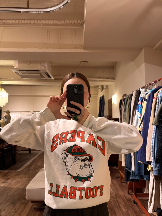 ご予約分【80s〜90s USA製】CAPERS FOOTBALL ブルドッグプリント ラグランスウェット