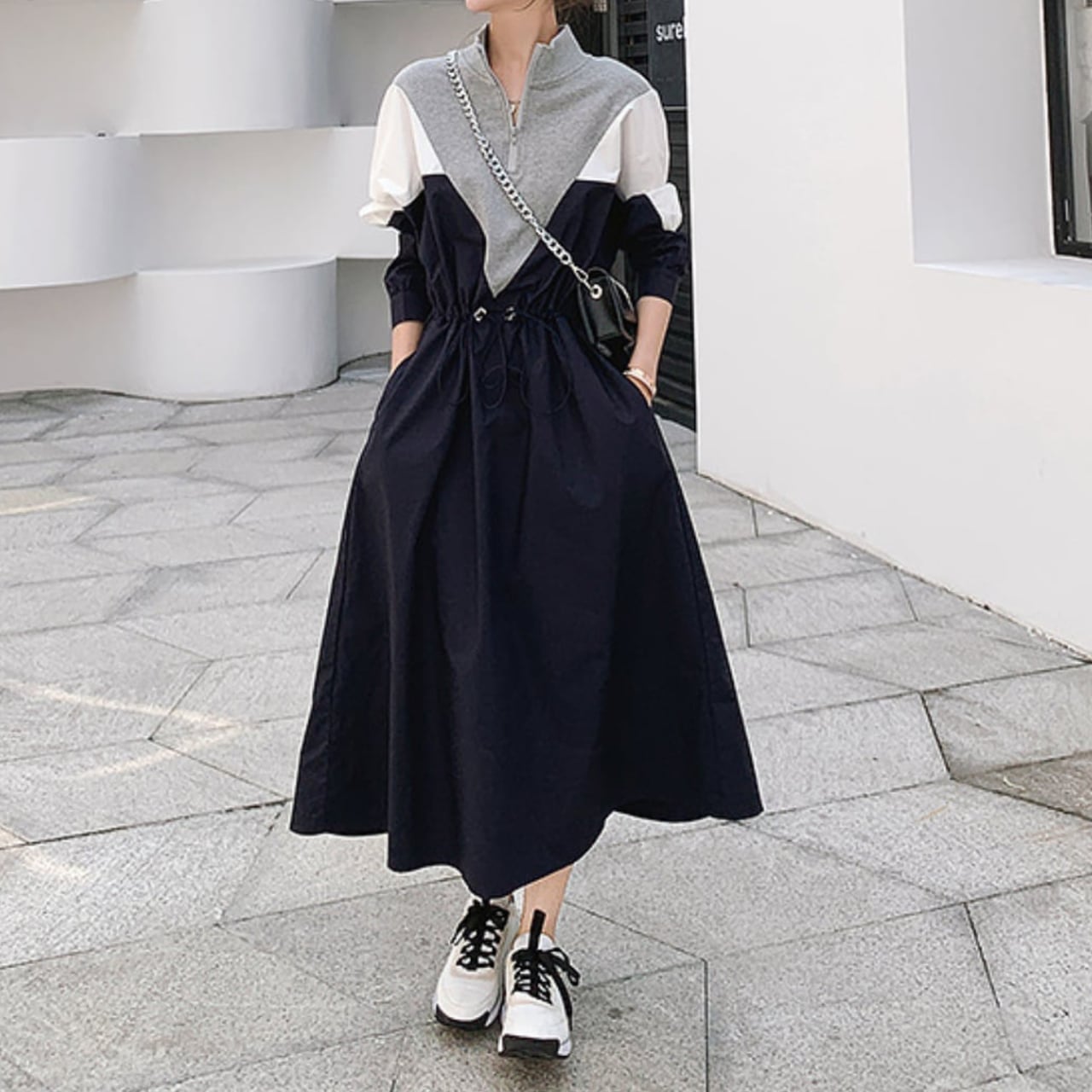 スウェット バイカラー ワンピース 3412536