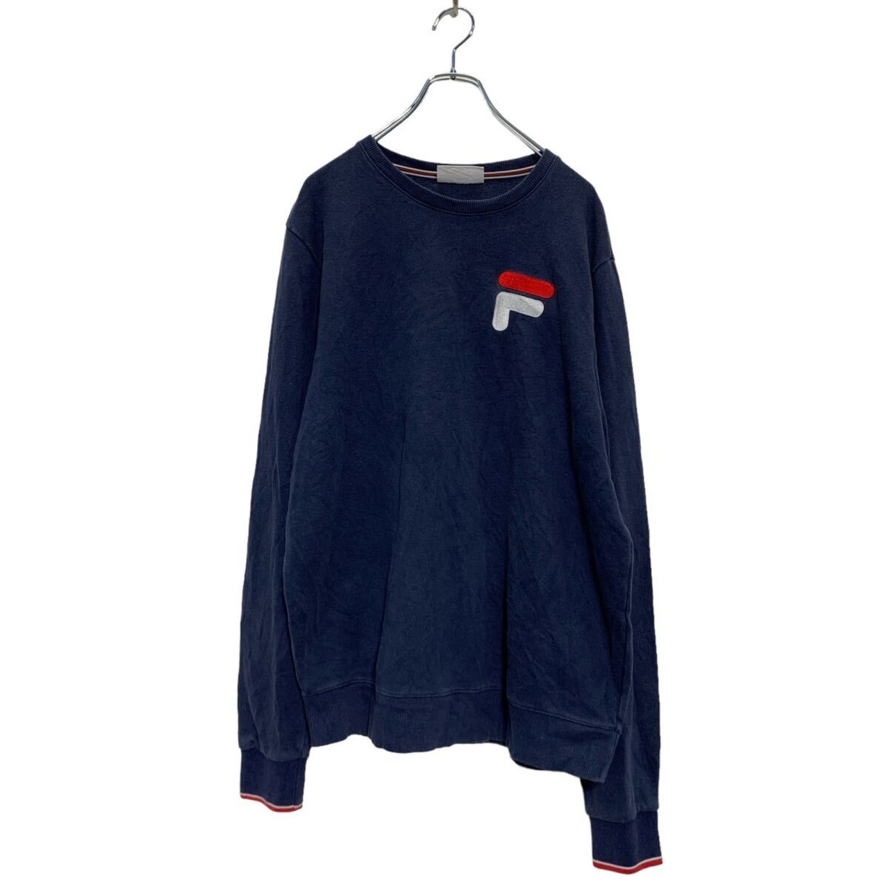 FILA ロゴスウェット トレーナー L ネイビー フィラ 裏パイル 刺繍ロゴ 