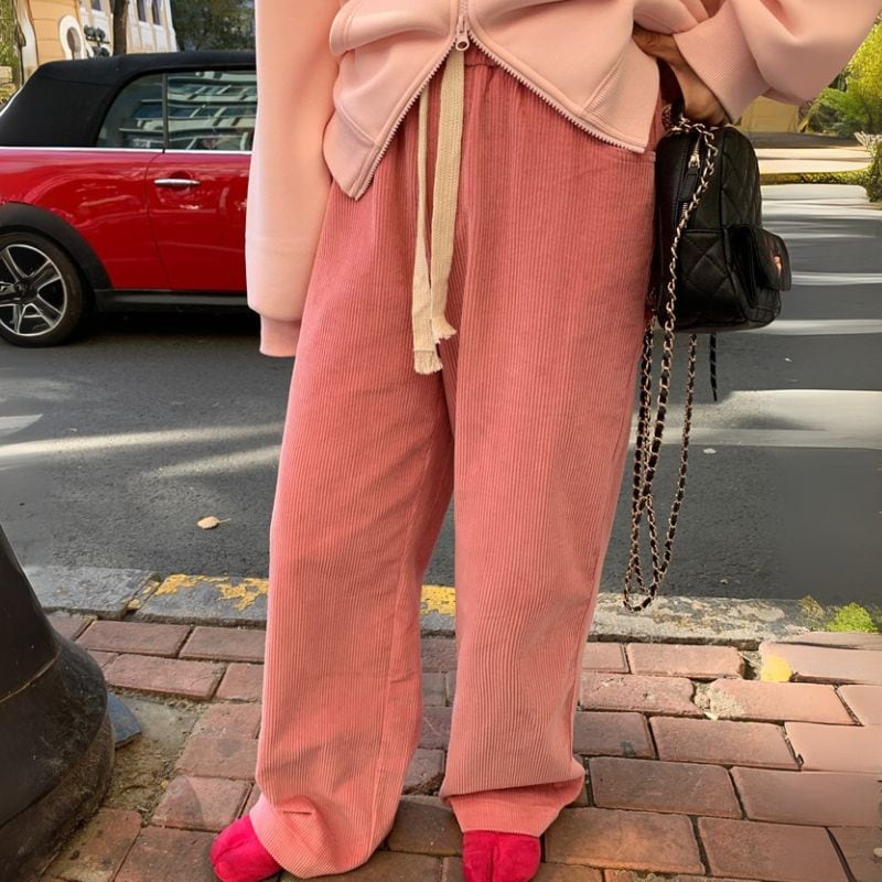 Corduroy drawstring wide pants 00508