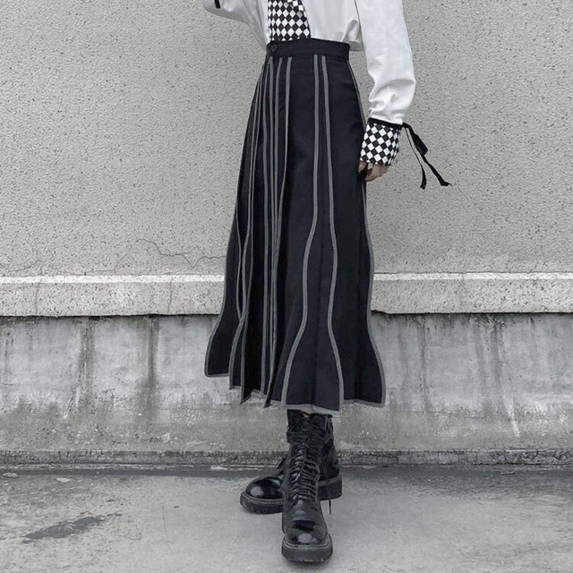 High waist wavy A-line skirt C0591