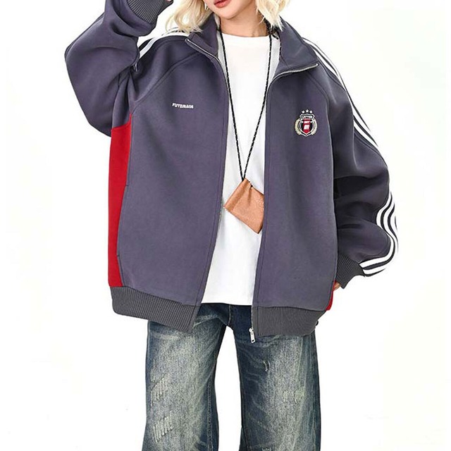 トラックラインエンブレムジップブルゾン 2col   R01488