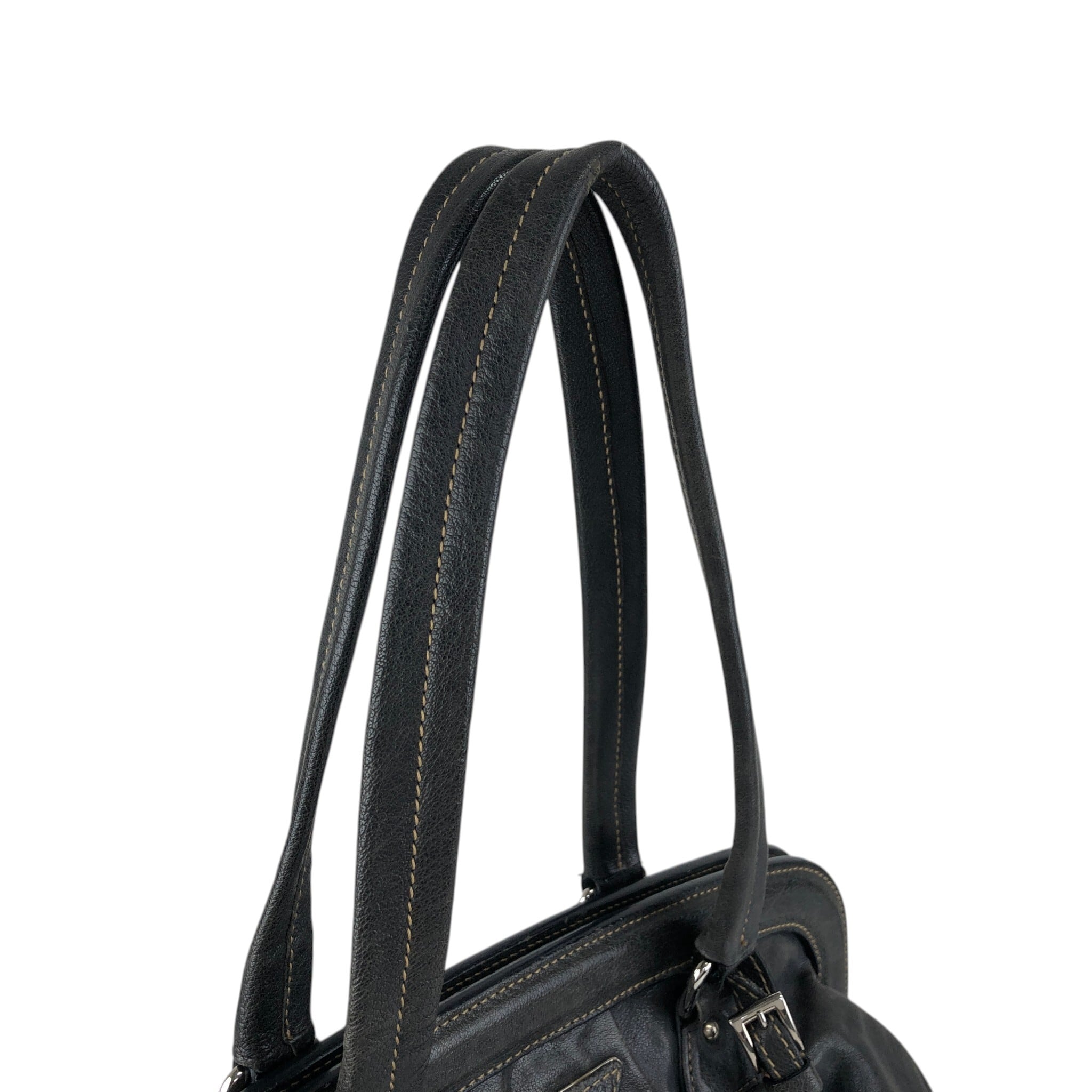 【希少】プラダ ハンドバッグ がま口 ロゴ型押し Y2K レザー モスグリーン PRADA プラダ ハンドバッグ グレー トライアングルロゴ レザー がま口
