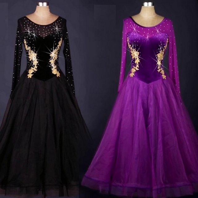 ロングスリーブ ゴールドフラワーデザイン ドレス ds0988