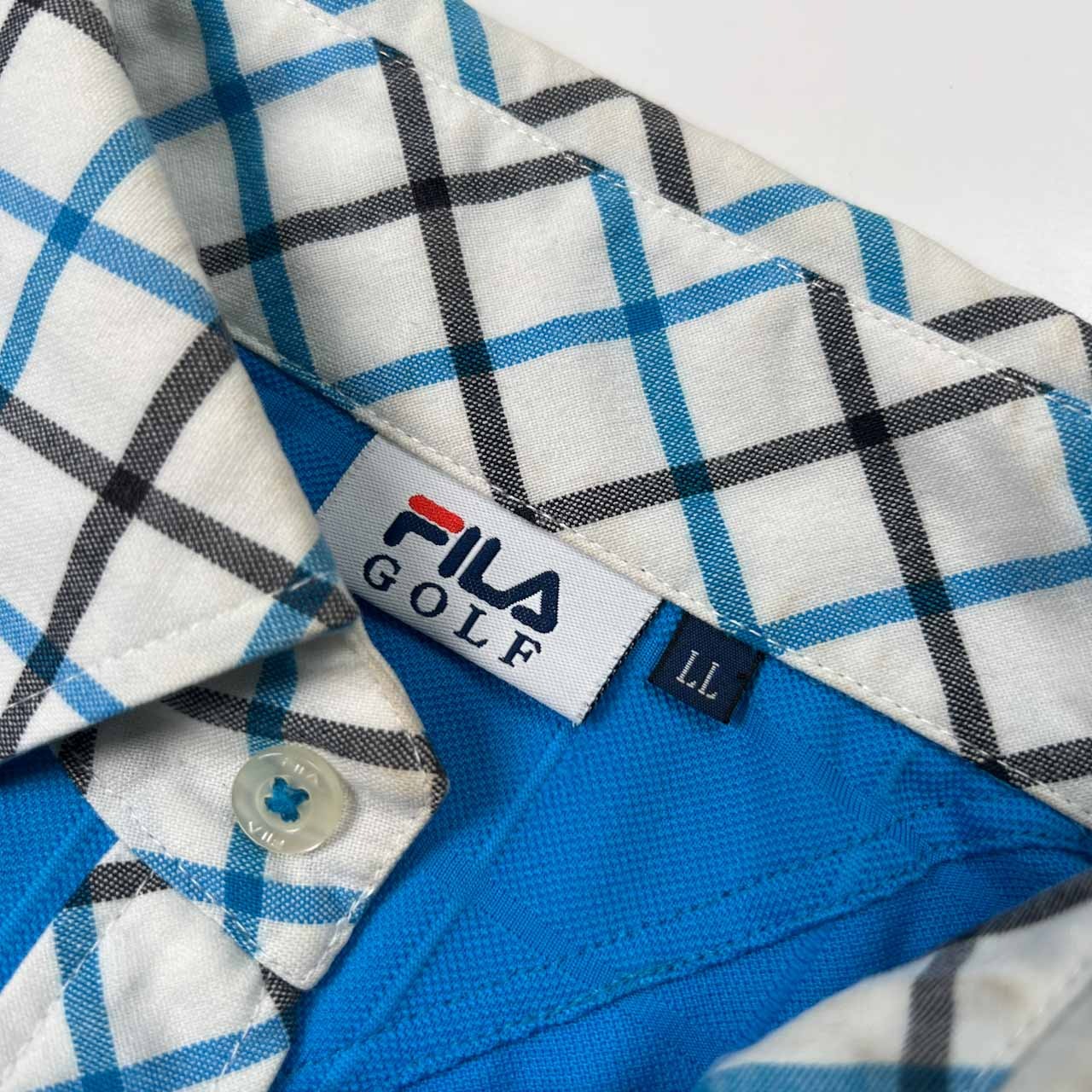 FILA GOLF フィラ ゴルフ 襟チェック柄 BD 半袖 ドライ ポロシャツ サイズ LL /メンズ/ブルー/スポーツ