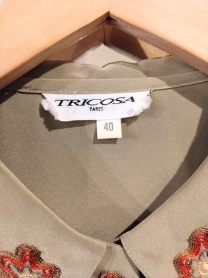 花ししゅう襟レトロブラウス/アンティークヴィンテージ刺繍古着洋服