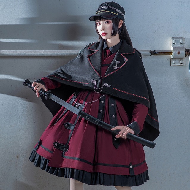 サブカル 服 地雷系 通販 ミリロリ 軍服 コート マント ステッチ バッチ コスプレ コンカフェ 舞台衣装
