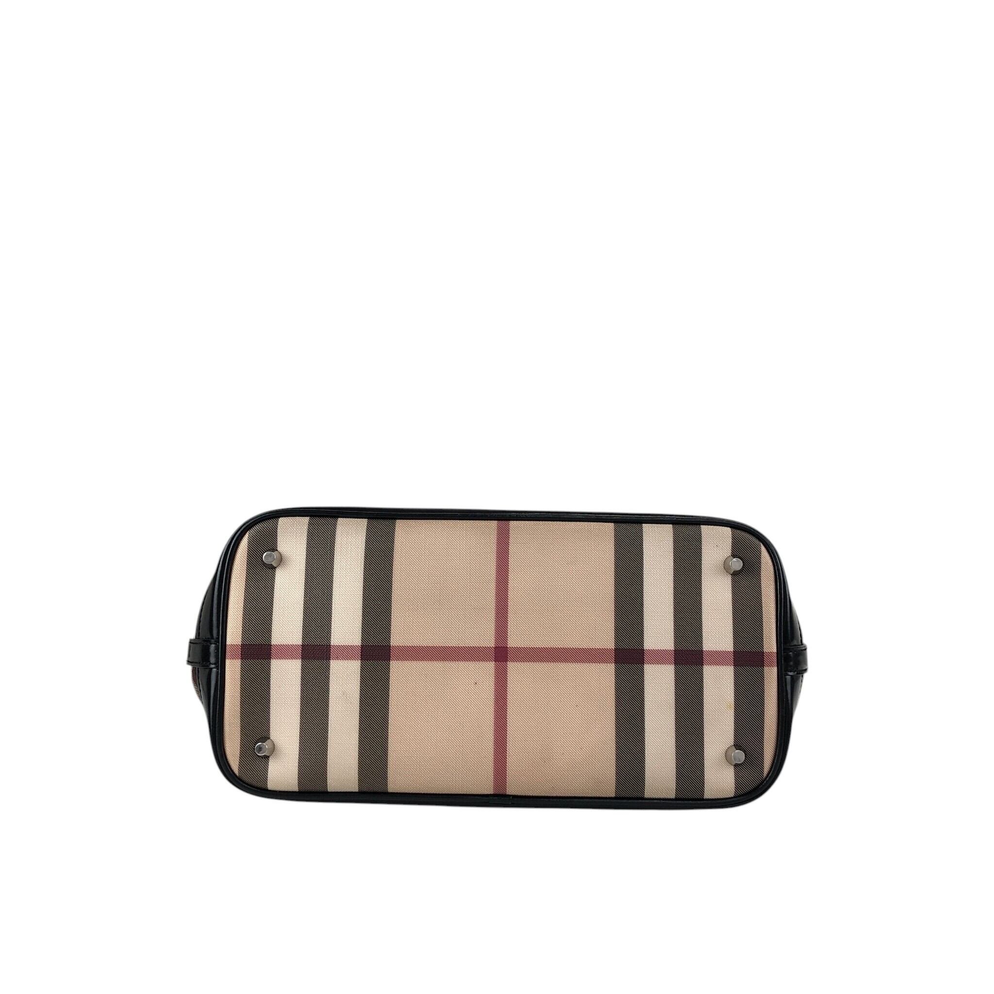 BURBERRY バーバリー チェック ハンドバッグ ベージュ エナメル×PVC
