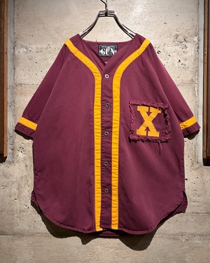 【Caka】80's “MACHINE GUN” Logo Embroidery Vintage Cotton Baseball Shirt
