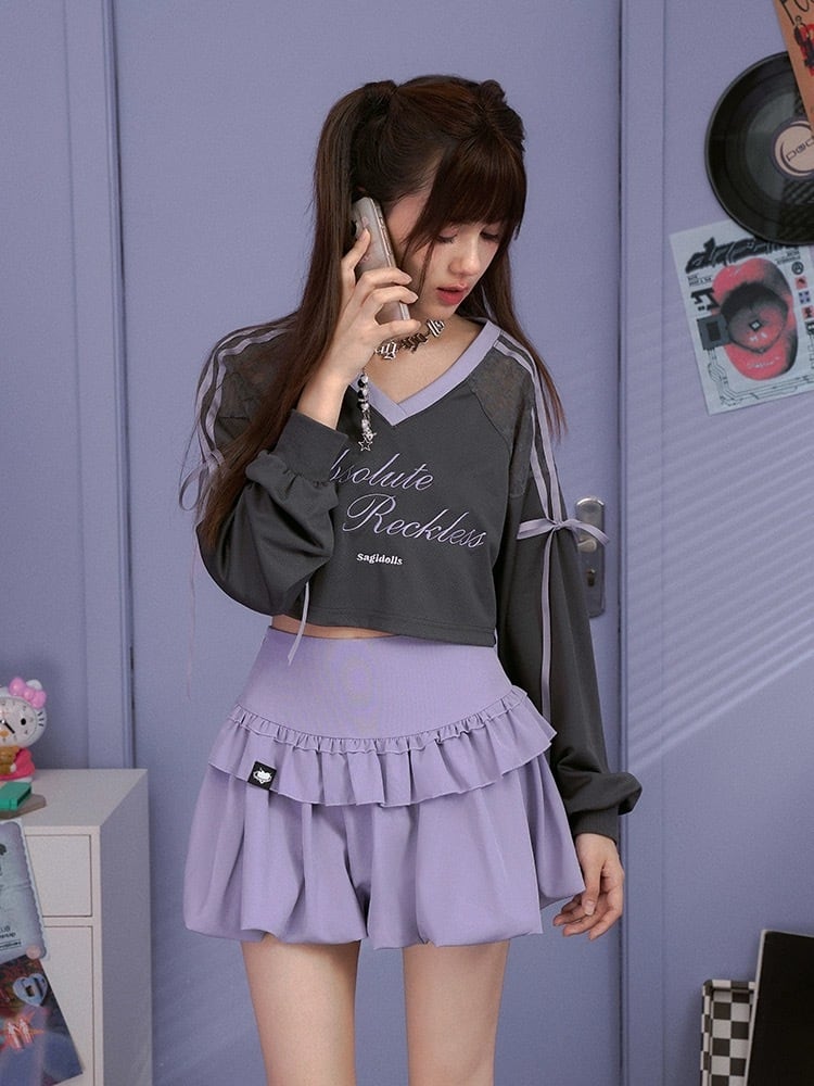 ミニスカート 紫 黒 リボン ボトムス ガーリー 可愛い | PAY ID