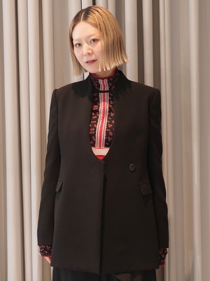 【25AW】Mame Kurogouchi マメ クロゴウチ / Acetate Polyester Collarless Double Breasted Suit Jacket / ジャケット