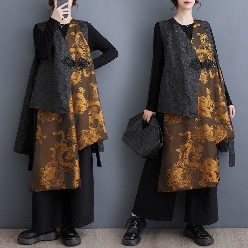 ASYMMETRIC SLEEVELESS LAYERED VEST COAT M-18095