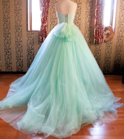 高品質 カラードレス 薄グリーン 薄緑 ソフトチュール 結婚式 発表会 Ynswedding23