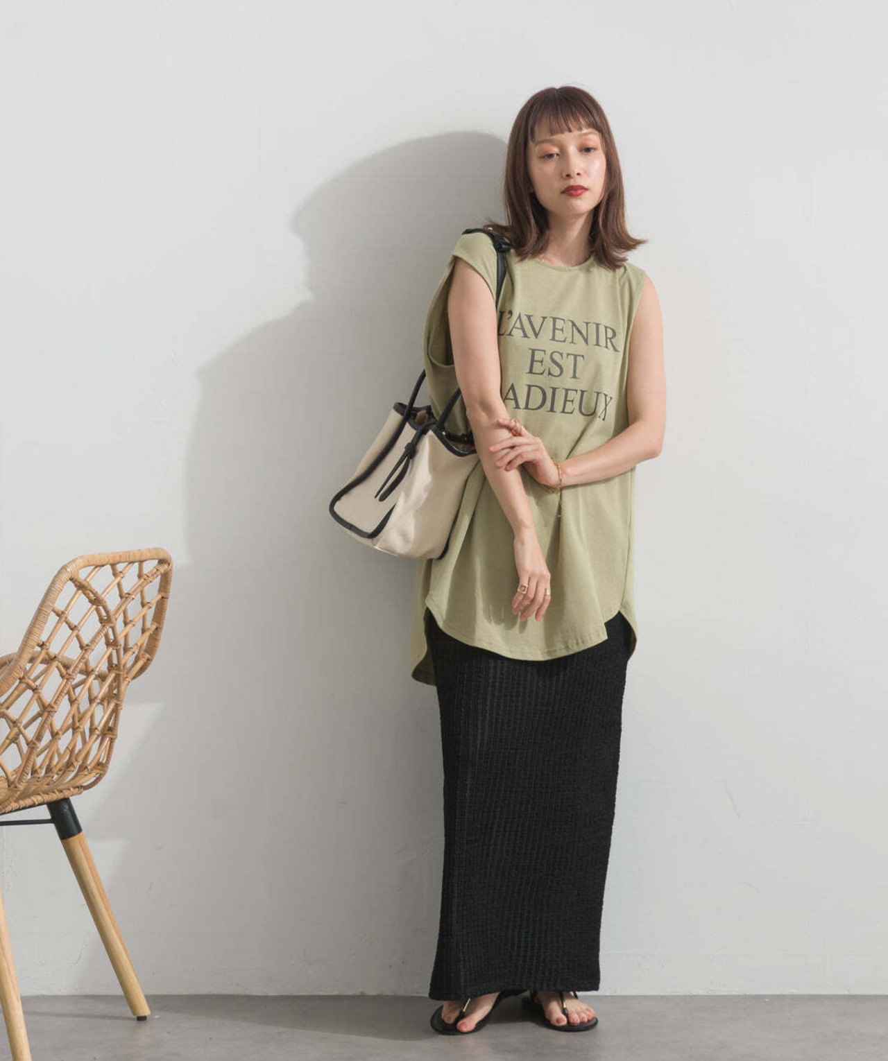 AE2972 ロゴフレンチスリーブプルオーバー khaki