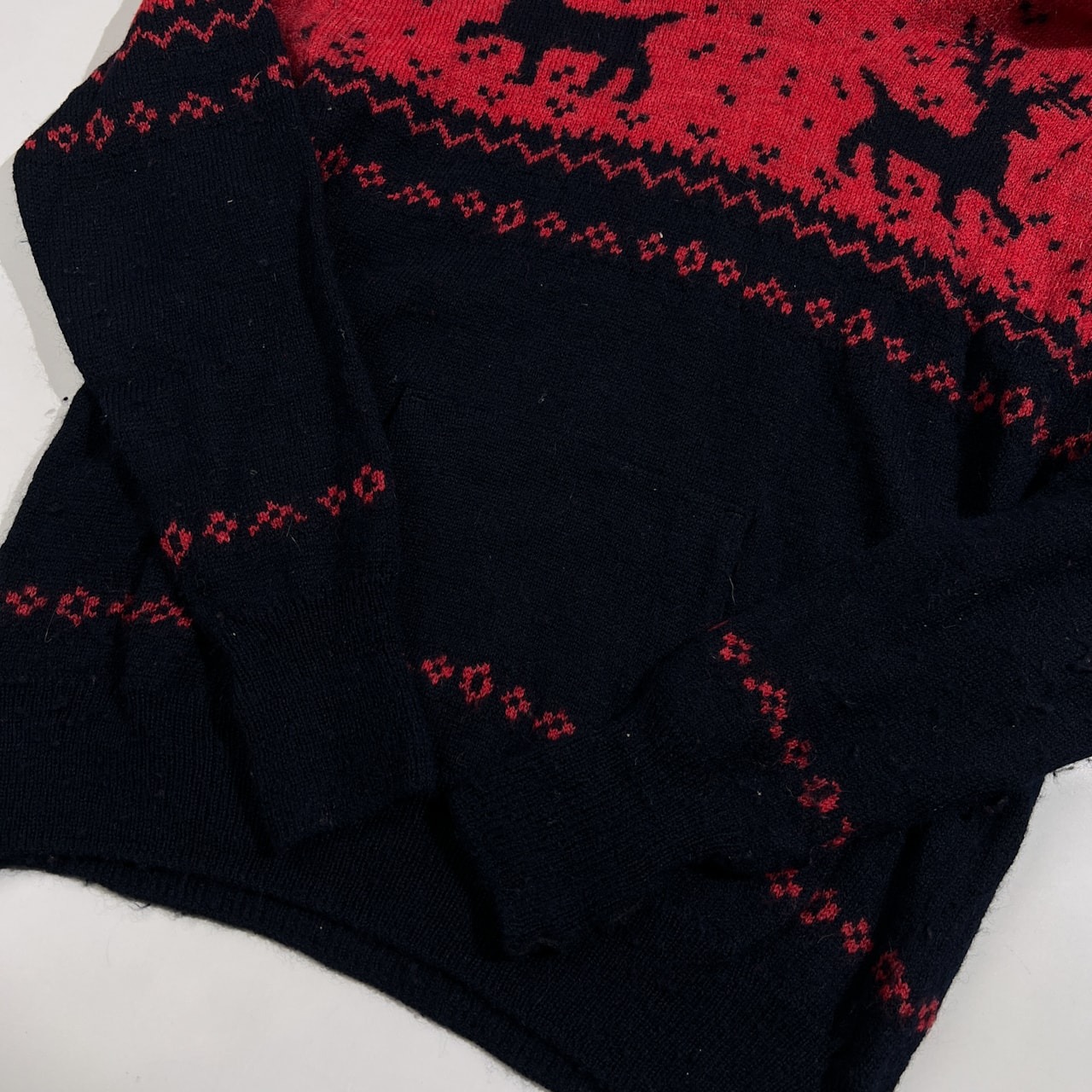 Umii908 ウミ 45rpm フォーティーファイブ ノルディック ウールニット パーカー サイズ 4 /レッド×ネイビー/日本製