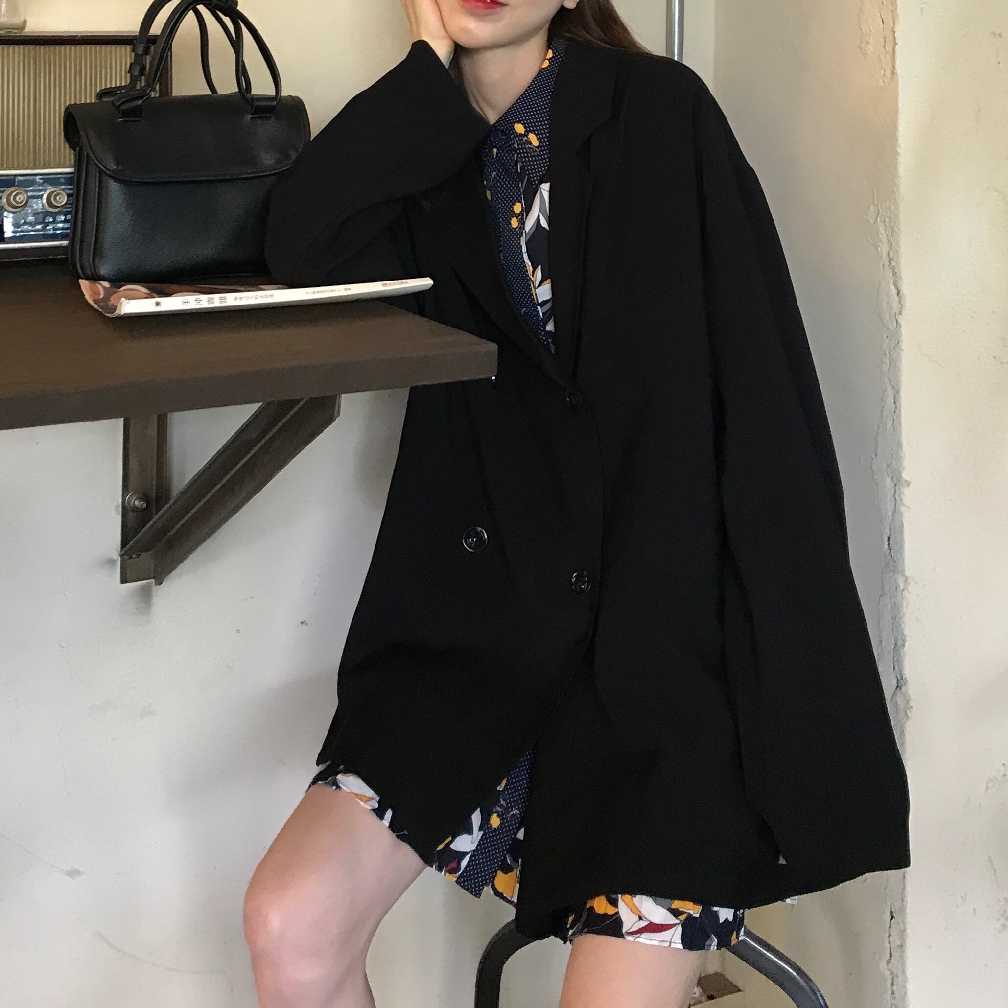 オータムルーズジャケット スタンダードプリントドレス ロング レトロ 秋物 モンロー4286237