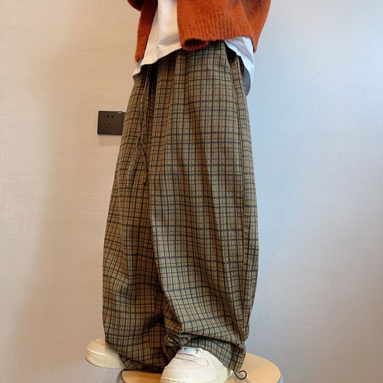 ツイルキャンバスチェックプリントパンツ　1157